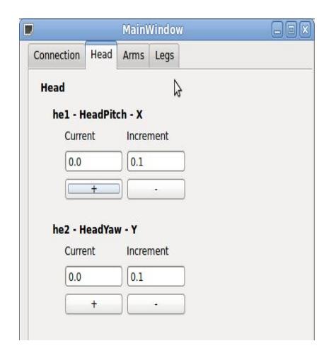 Robot Control Panel – Robot's Head joints
