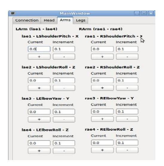 Robot Control Panel - Robot's Arms joints