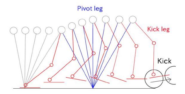 Fig. 11. Pivot leg and kick leg in the kick phase
