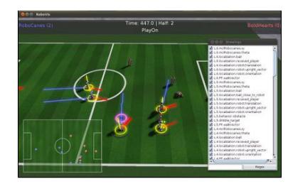 Fig. 1. RoboViz interface with debugging information and 2D bird view