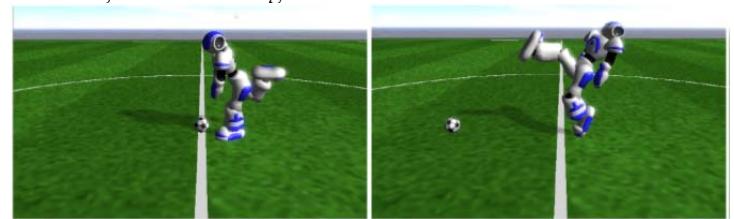 Fig 8. The initial (left) and final (right) positions of an exemplary kick movement.