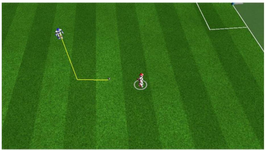 Fig. 3. Yellow line shows calculated position for interception