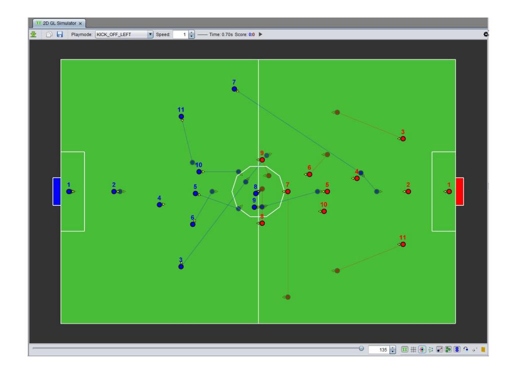 Fig. 3. The new simulator view with the desired positions renderer active.