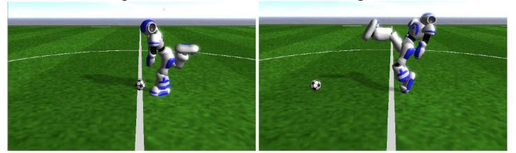 Fig 8. The initial (left) and final (right) positions of an exemplary kick movement.
