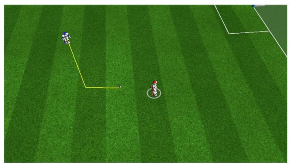 Fig. 3. Yellow line shows calculated position for interception