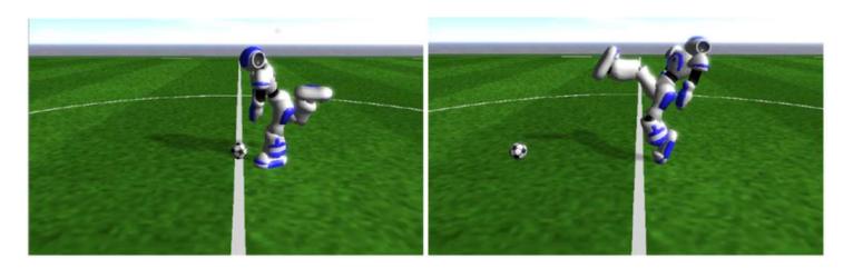 Fig 8: The initial (left) and final (right) positions of an exemplary kick movement.
