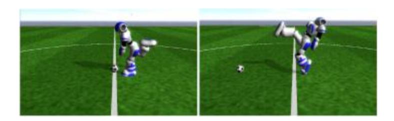 Fig 8: The initial (left) and final (right) positions of an exemplary kick movement.