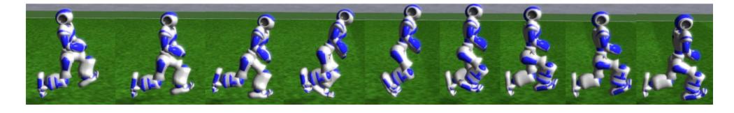 Fig. 2. Movement sequence of a learned walk behavior with toes.