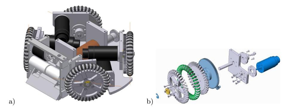 3D CAD exploded view of the driving system and 3D CAD figure of the B-Smart robot's base