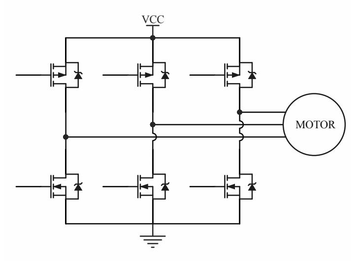 The three phase inverter in complementary configuration.