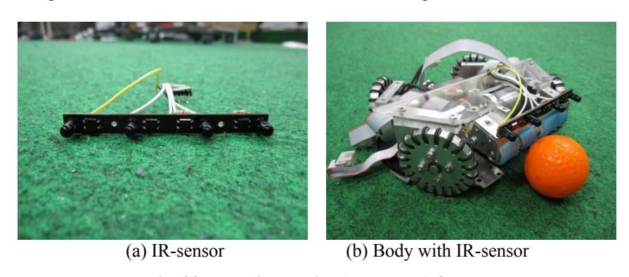 Detecting device (IR-sensor) for a ball
