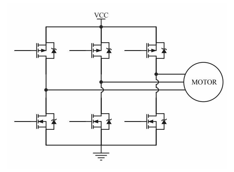 Fig. 2. The three phase inverter in complementary configuration.