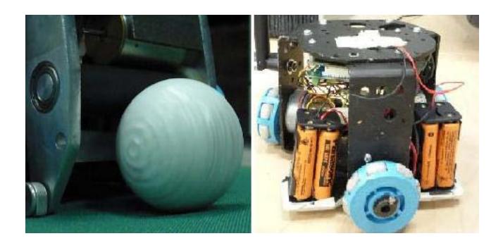 Fig. 2. Test robots. Left, Dribbling system. Right Final robot