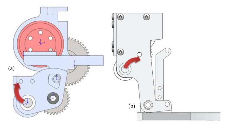 Side view of dribbling devices (CAD image), (a)2010 model and (b)2011 model.