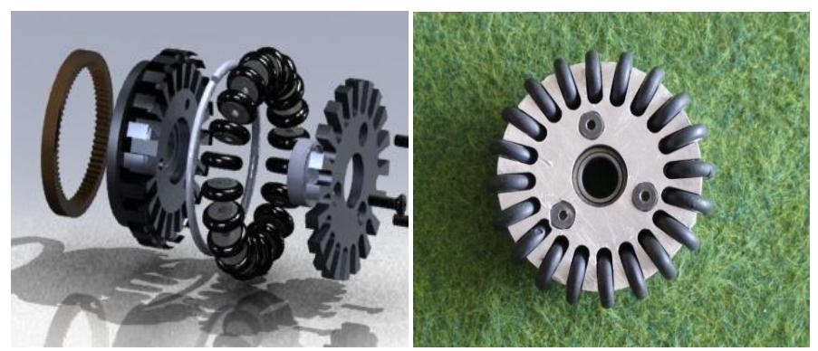 Fig. 28. Wheels for MRL2011 (Left) Designed in Solidworks, (Right) Produced wheel image
