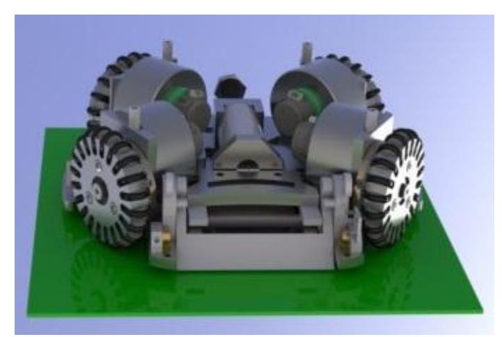 Fig. 29. Mechanical main body, including the motors, wheels, and both kickers.