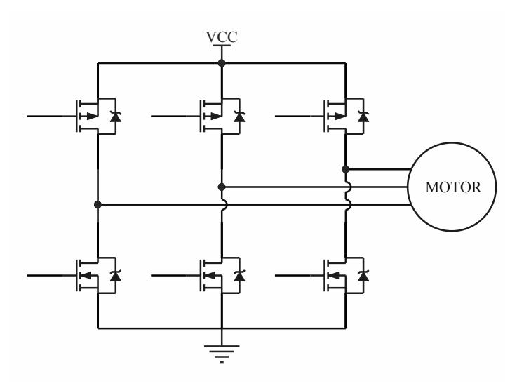 The three phase inverter in complementary configuration.