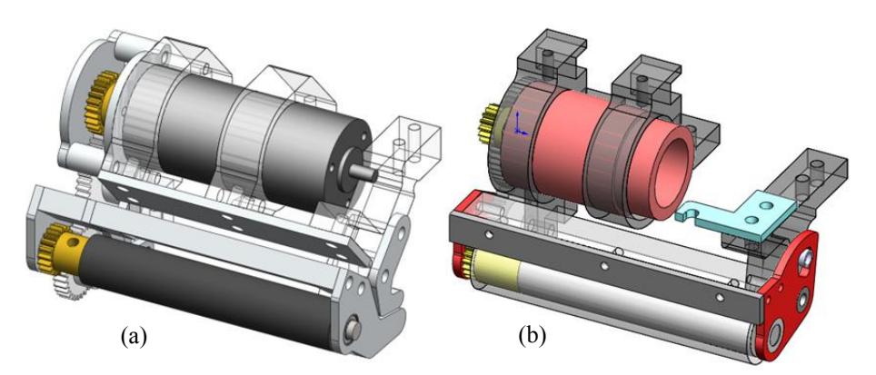 Fig. 8 Dribbling device, (a) 2012 and (b) 2010 version.