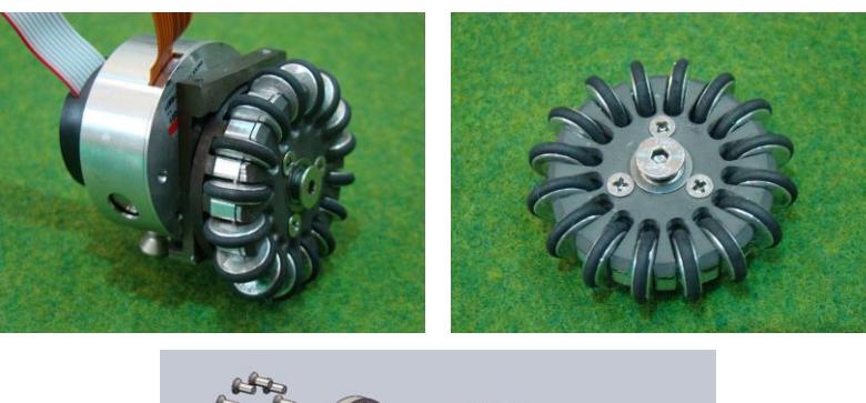 Fig. 3. (a) Driving package(left) (b) Wheel (right) (c) Detailed exploded view of wheel