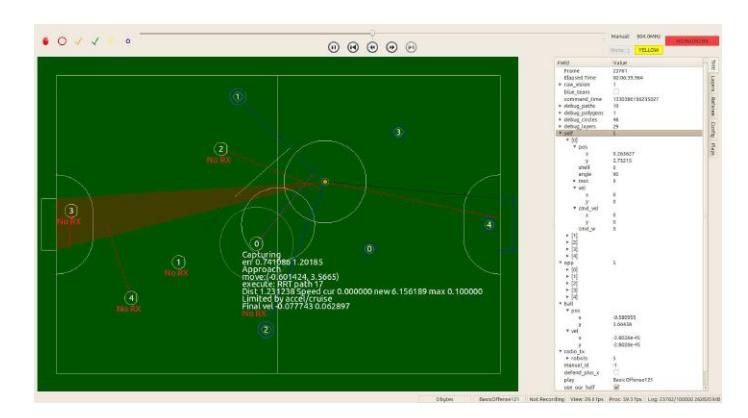 Fig. 1: RoboJackets Soccer interface, showing play execution while under simulation