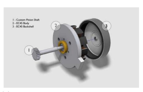 Fig. 3a: Detail view of motor with custom pinion