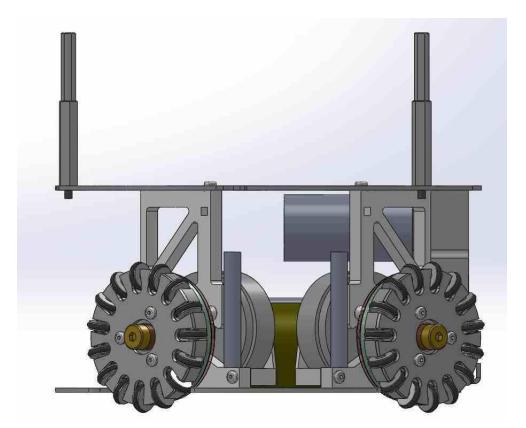 A model of the complete redesign. There is now a lot more empty space below the base plate of the chassis, which lowers the center of mass.