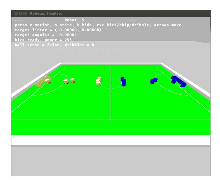 Fig. 2: RoboJackets Simulator, showing play execution while under simulation.