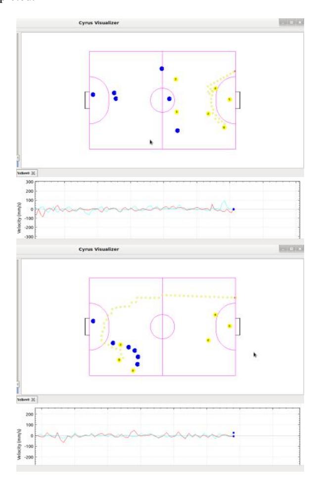 Fig. 6. Hybrid Motion Planner, up: the potential field plan, bottom: the plan generated by RRT