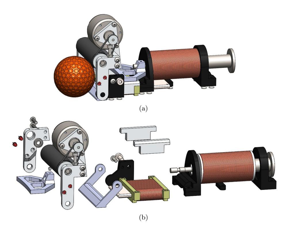 (a) Dribbler, chipper and kicker assembly. (b) Exploded view.
