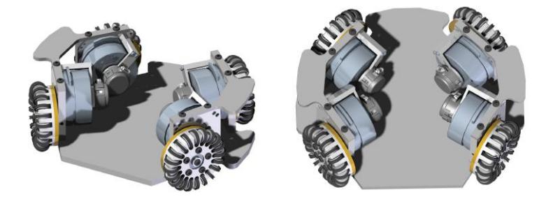 Fig. 2. Computational model of the new chassis for STOx's 3rd generation. The top Figure shows a side view of the chassis. The bottom figure shows a top view of the chassis.
