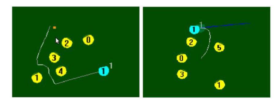 Fig. 4. Path generate by path planning algorithm, Left: Path from RRT algorithm, Right: Path generate by Subgoal algorithm