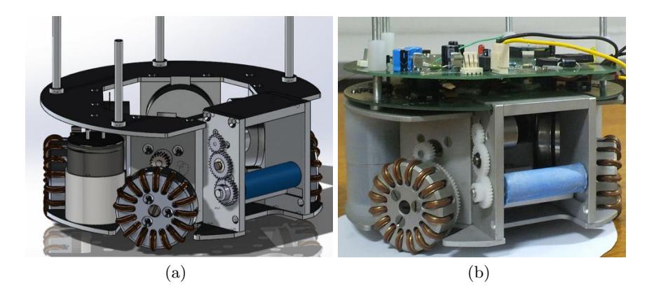 Fig. 2. (a) UaiSoccer's Robot's 2013 3D CAD (b) Real robot