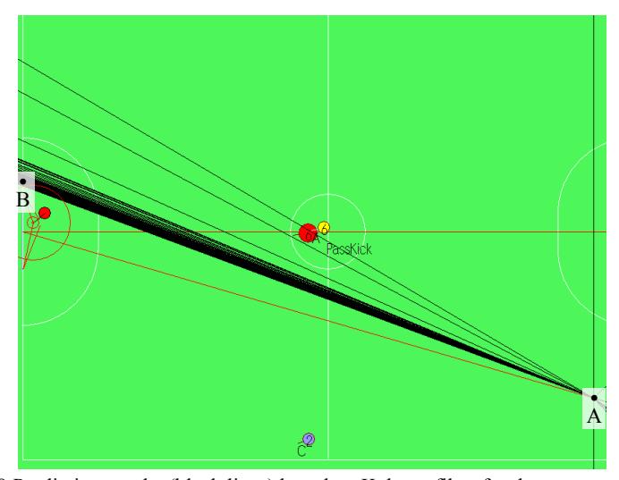 Prediction results (black lines) based on Kalman filter for the target position