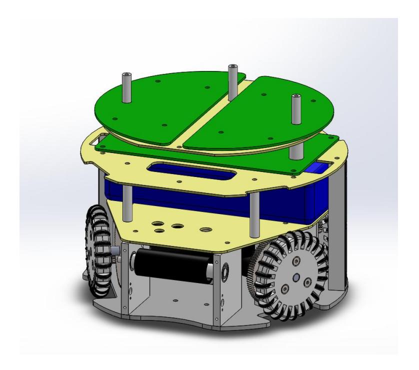 Fig. 1. Internal mechanical assembly of the 2015 Warthog Robotics SSL robot.