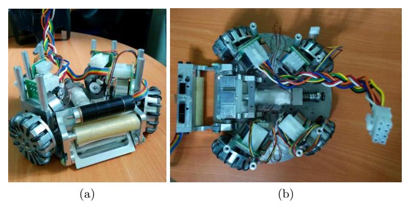 (a) Front view of new robot , (b) Top view of new robot