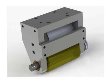 A CAD rendering of the current dribbler design.