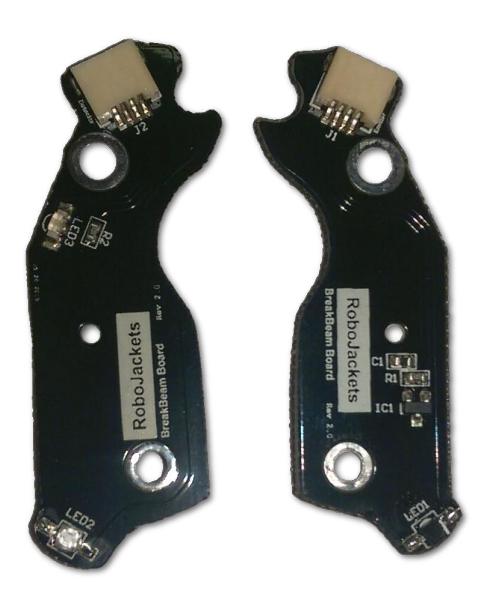 Fig. 5. The new break beam boards, designed to fit exactly over the dribbler, are used to provide mechanical support for the IR emitter and detectors.