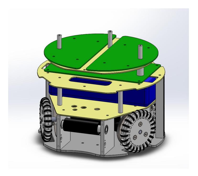 Fig. 1. Internal mechanical assembly of the 2016 Warthog Robotics SSL robot (same of last years).