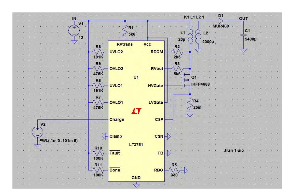 Fig. 1. Flyback converter circuit using LT3751