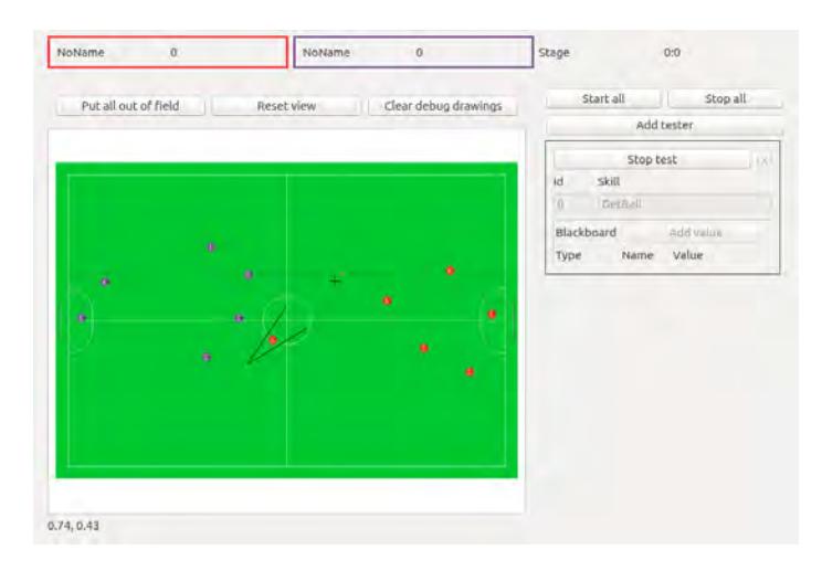 Fig. 8: The World View with the referee and skill test panels open