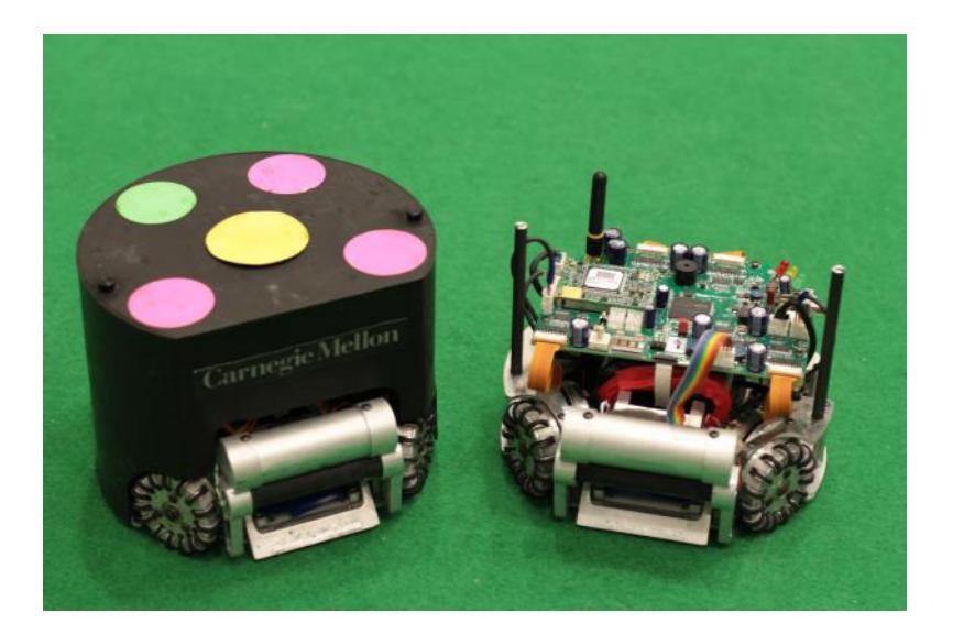 A robot shown with and without protective cover.