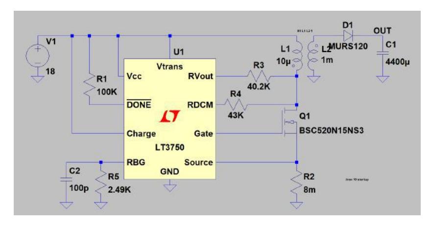 Fig. 4: Flyback converter circuit using LT3750