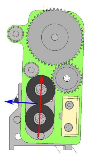 Comparison of dribbling and damping unit. Silicon rubbers are shown in black. Degrees of freedom as arrows.