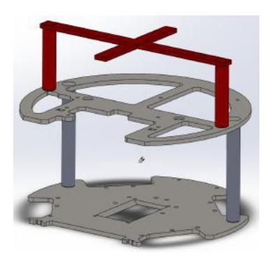 Metallic frame of robot. Crossbar for mounting robot in red.
