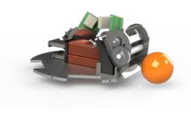 Integrated views of straight kicker, chip kicker and dribbler