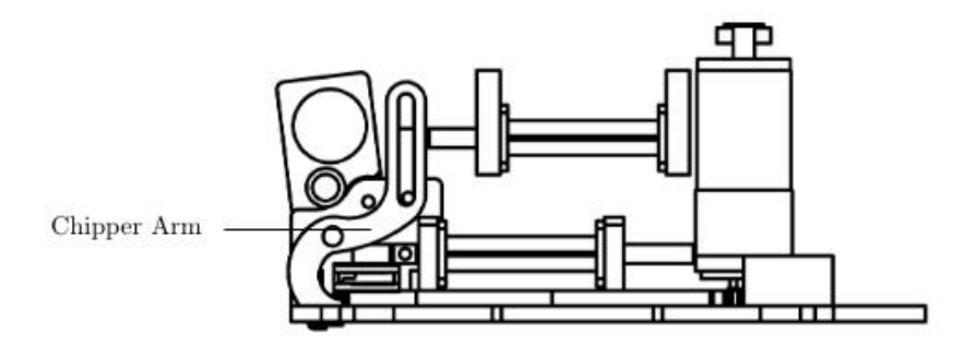 Side view of the chipping and kicking mechanisms.