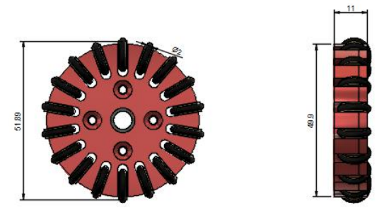 Fig. 4: Front and lateral view of assembled wheel.