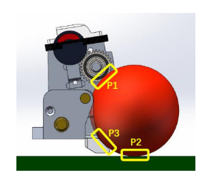 Fig. 4. 3-touch-point Model Fig. 5. New Damper (1.Bidirectional Damper 2.Screw Dribbling Bar)