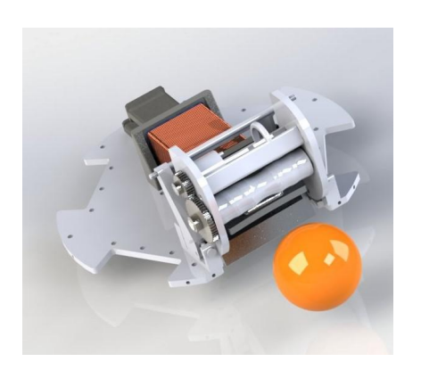 Fig. 2: Side view of the new kicker and dribbler assembly