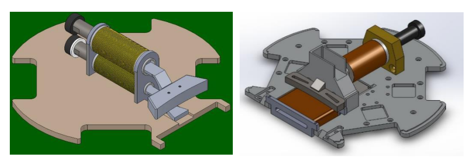Plunger and solenoids in previous design (right side) and new design (left side)
